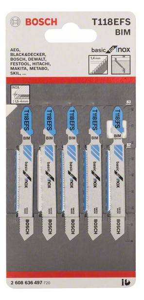 1Pk Bosch 2608636497 Stichsägeblatt T 118 EFS Basic for Stainless Steel, 1Pk=5St.