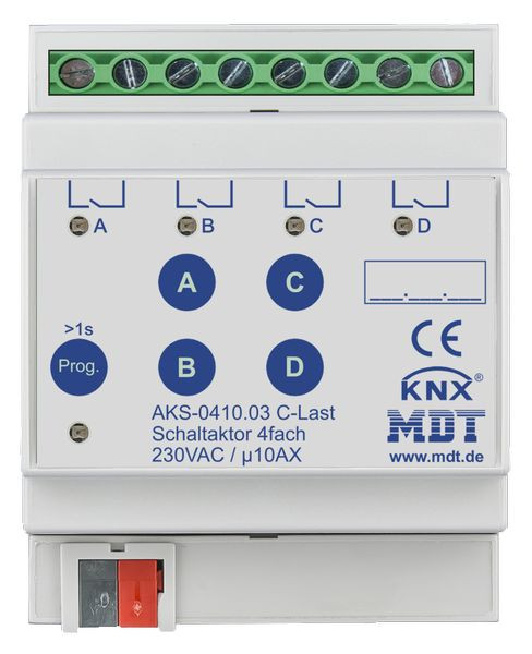1St. MDT Schaltaktor 4-fach REG AKS-0410.03 230VAC C-Last Standard 140 F 4TE...