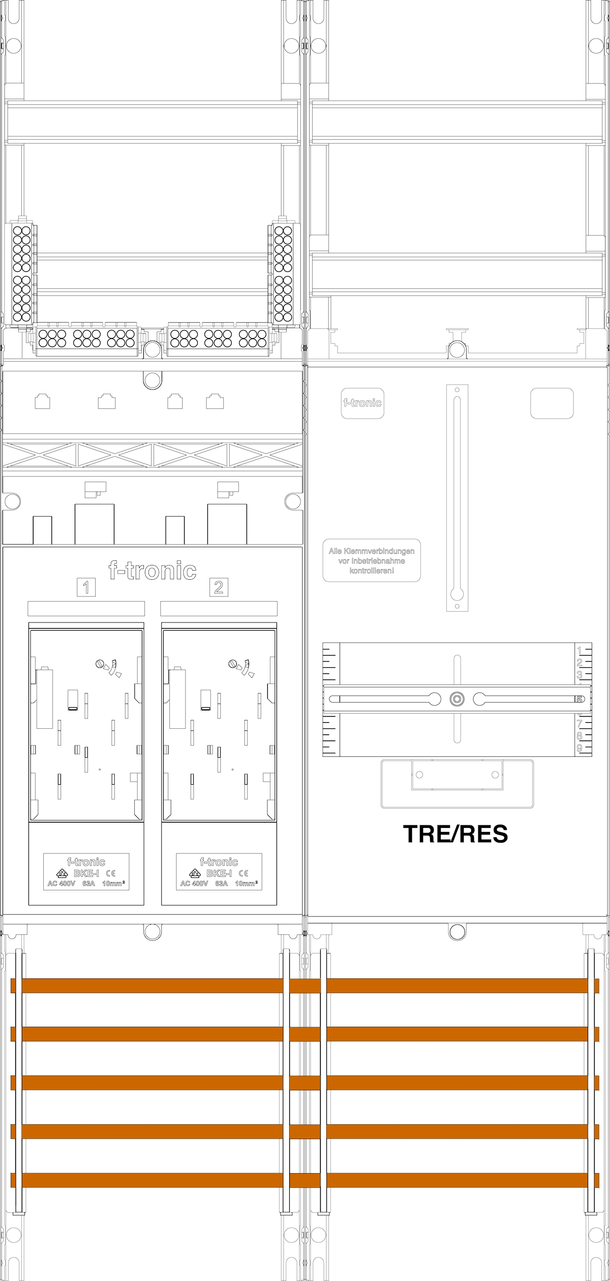 1St. F-Tronic E16R1B Zählerfeld E16R1B, 2-feldrig, H=1050mm, 2-eHZ, 1 TRE 7141024