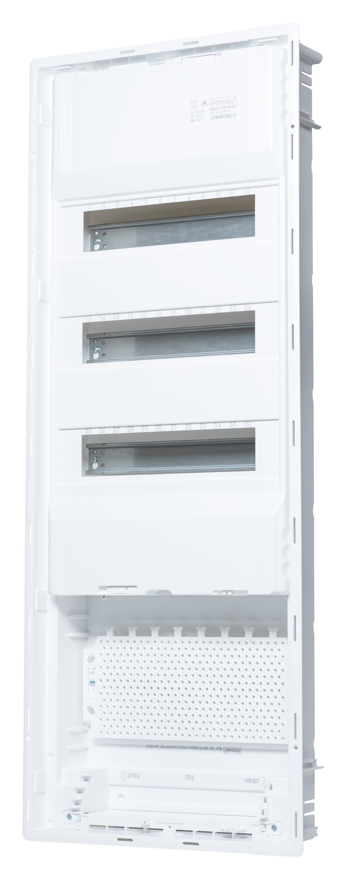 1St. F-Tronic JUMBO60-3 HW/UP Kleinverteiler Twin, Jumbo60-3, 3-reihig, 36+6 Mod., inkl. Montageplatte 7250068