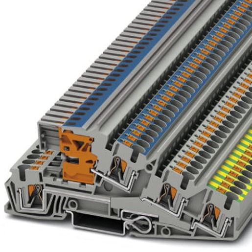 1St. Phoenix Contact PTI 4-PE/L/NT Installationsschutzleiterklemme Push-in-Anschluss Querschnitt: 0,2 mm² - 6 mm² AWG: 24 - 10 Breite: 6,2 mm  grau Montageart: NS 35/7,5 NS 35/15 32140