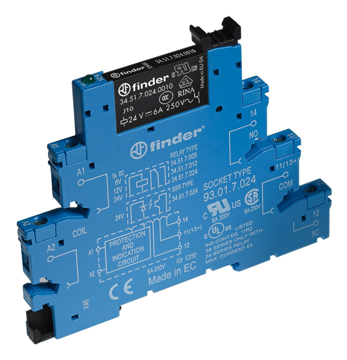 1St. Finder 385170245050 Koppelrelais mit Schraubanschlüssen, 1 Wechsler 6 A hartvergoldet, Spule 24 V DC 38.51.7.024.50