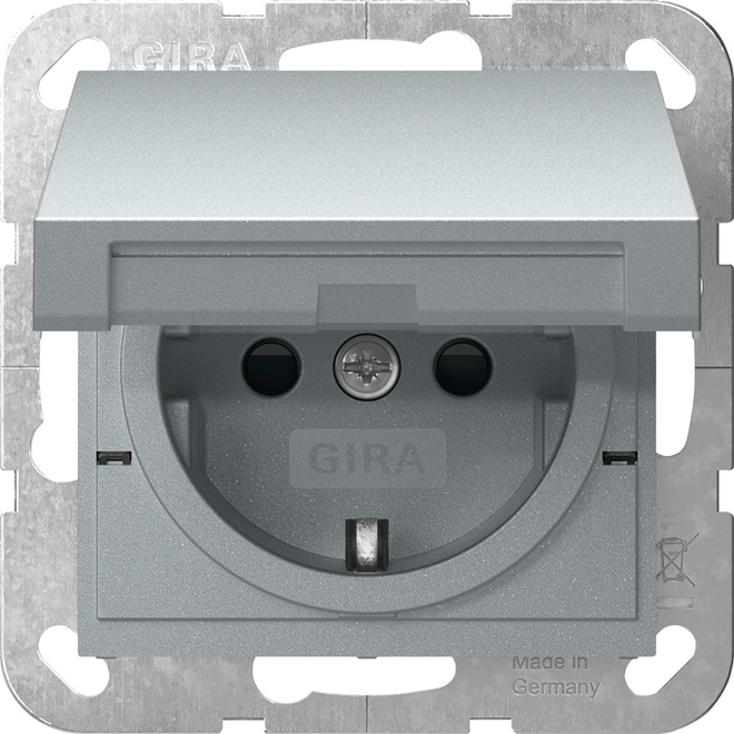 1St. Gira 475426 SCHUKO-Steckdose 16A 250V mit Klappdeckel und Shutter, Schraubklemmen, Aluminium
