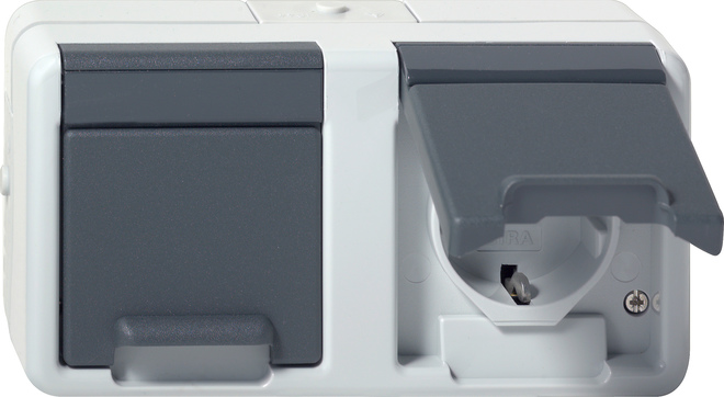 1St. Gira 478130 Doppelsteckdose 16A 250V waagerecht mit Klappdeckel WG AP Grau Nachfolger von 078130