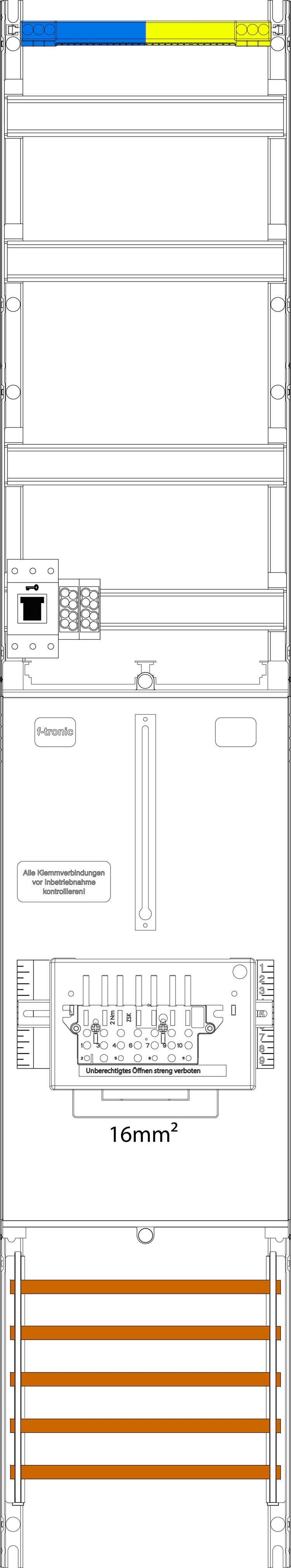 1St. F-Tronic VZ6-16-ZSK-HSS Zählerfeld VZ6-16-ZSK-HSS, 1-feldrig, H=1350mm, 1-3.HZ, 16mm²,1 ZSK-Set,1 HSS,Vert. 2r 7143563