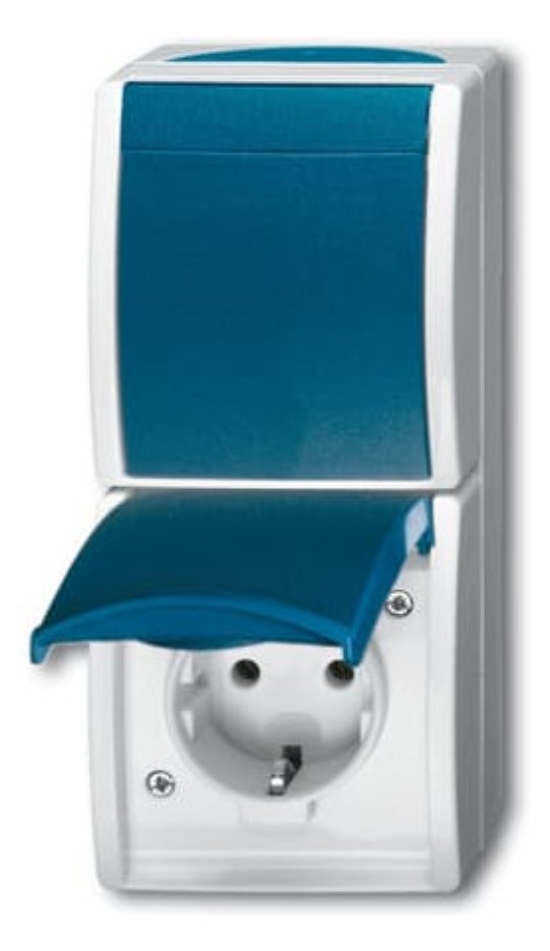 1St. Busch-Jaeger 2601/6/20 EW-53 Kombination SCHUKO Steckdose, mit Wippschalter, Aus- und Wechselschaltung ocean (IP 44