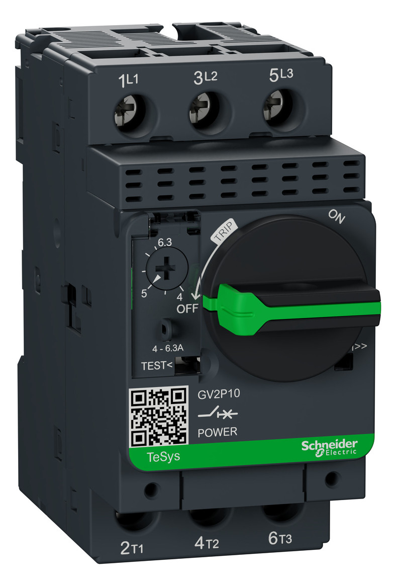 1St. Schneider Electric GV2P10 Motorschutzschalter, 3p, 4-6,3A, Drehantrieb, Schraubanschluss