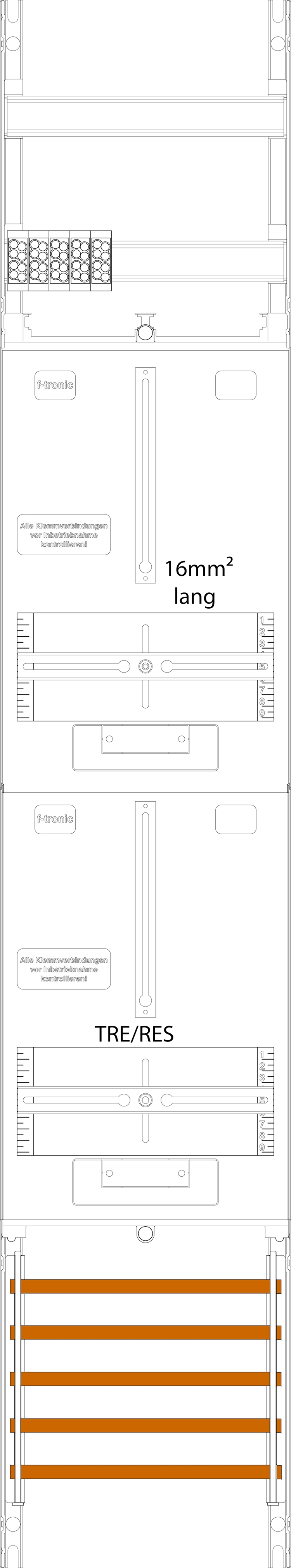 1St. F-Tronic ZR6-16L Zählerfeld ZR6-16L, 1-feldrig, H=1350mm, 1-3.HZ 16mm², lange Kabel, 1 TRE 7143316