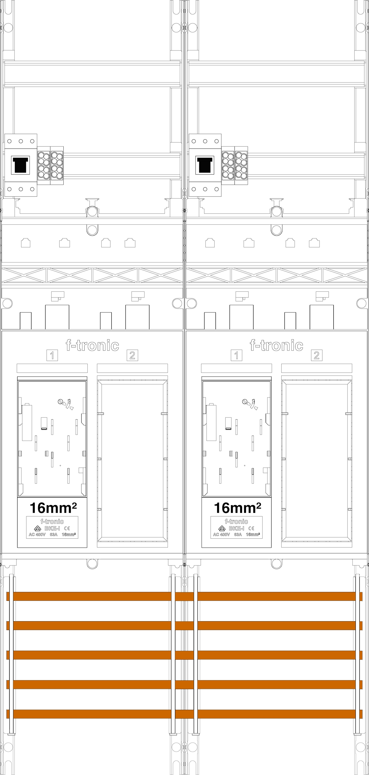 1St. F-Tronic ER26-16-HSP Zählerfeld ER26-16-HSP, 2-feldrig,H=1050mm,2-eHZ 16mm², 2 HSP, 2 Res. 7141056