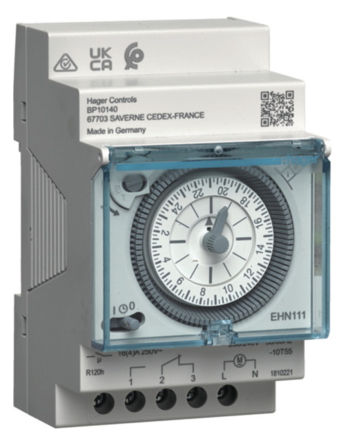 1St. Hager EHN111 Tagesschaltuhr,1S/16A,3PLE,Gangr,analog