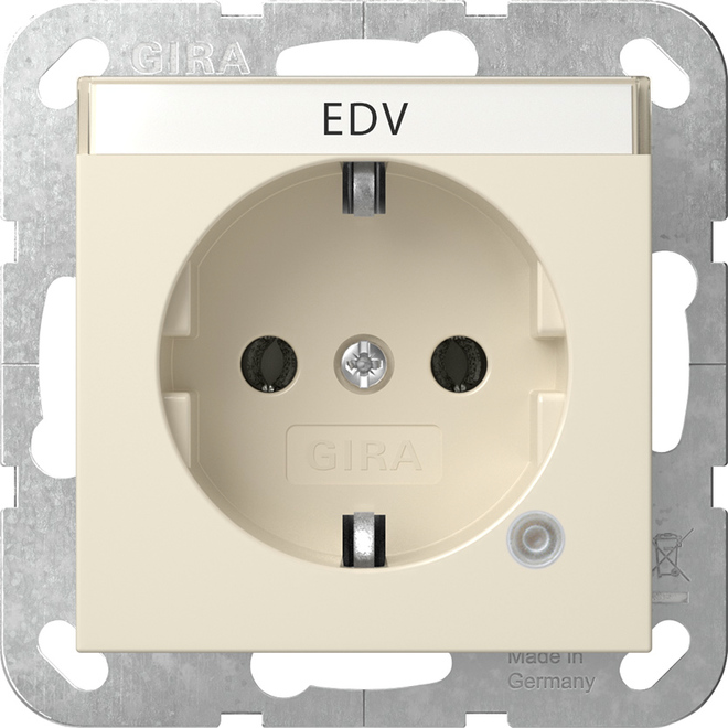 1St. Gira 445201 SCHUKO-Steckdose 16A 250V mit Kontrolllicht und Beschriftungsfeld, Cremeweiß glänzend