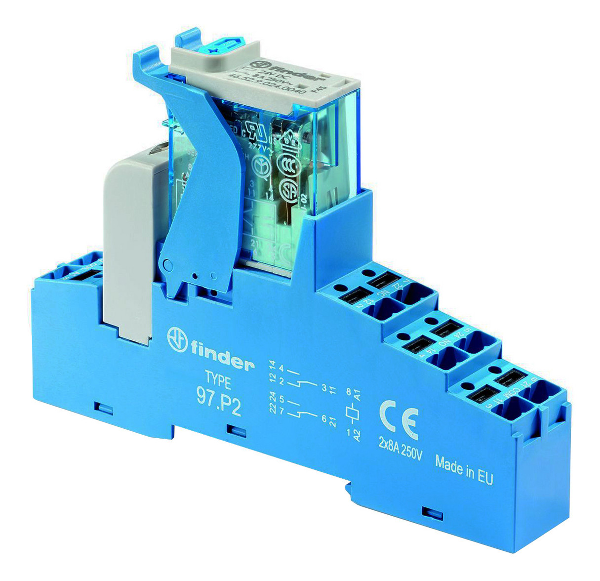 1St. Finder 4CP290240050 Koppelrelais mit Push-In-Klemmen, 2 Wechsler 8 A, Spule 24 V DC 4C.P2.9.024.0050