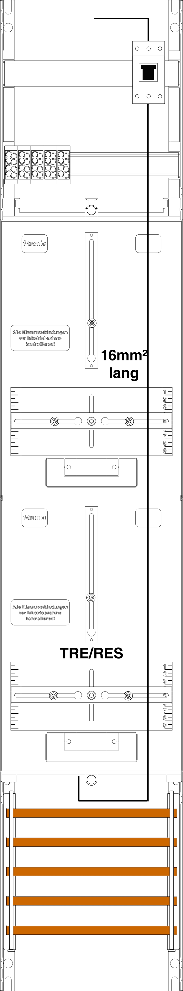 1St. F-Tronic ZR6-16L-PV Zählerfeld ZR6-16L-PV,H=1350mm, 1-feldrig,1-3.HZ 16mm²,Kaskade, 1 HSP,1 TRE 7143334
