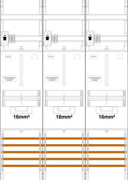 1St. F-Tronic Z31B-16-HSS Zählerfeld Z31B-16-HSS, 3-feldrig, H=1050mm, 3-3.HZ, 16mm², 3 HSS 7141410