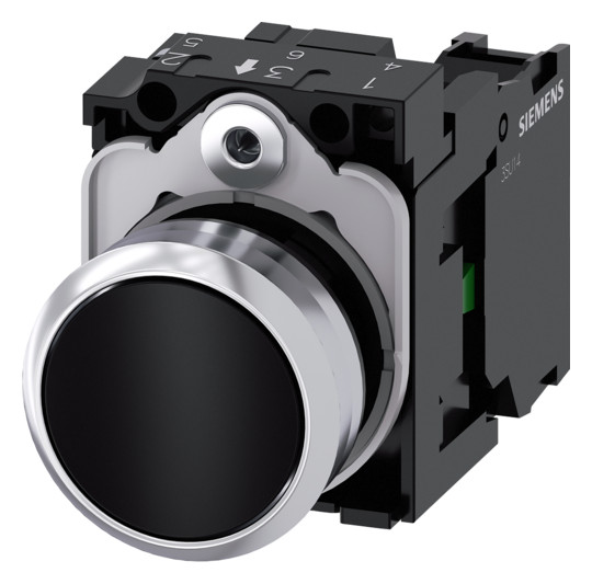 1St. Siemens 3SU1150-0AB10-1BA0 Drucktaster, 22mm, rund, Metall, hochglanz schwarz