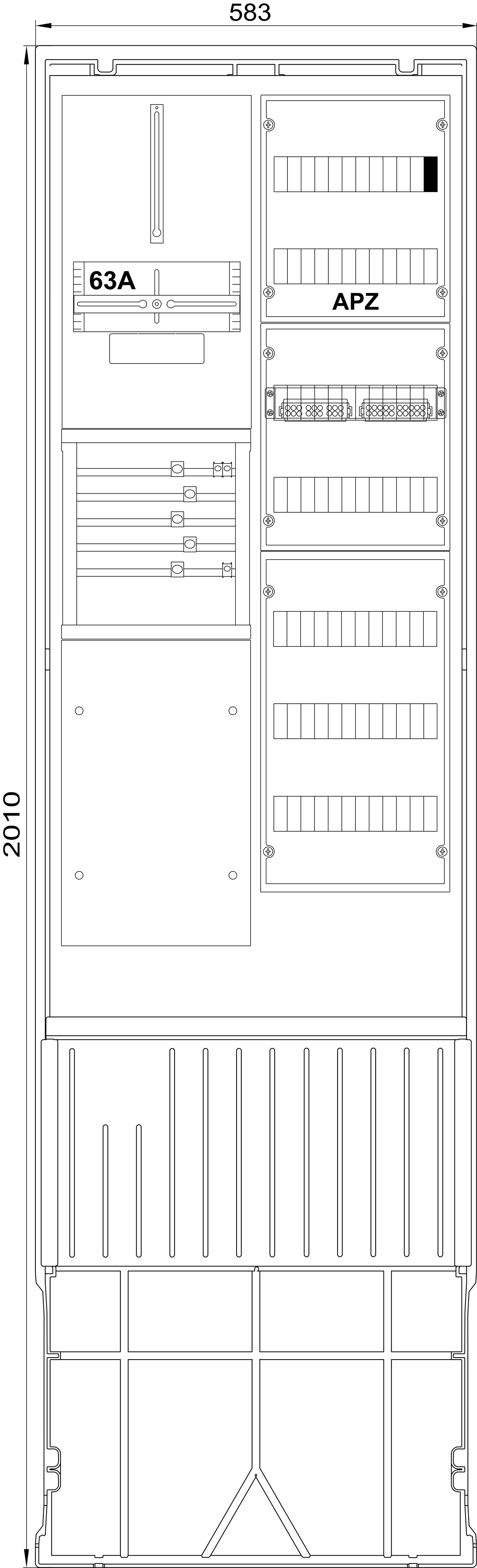 1St. F-Tronic ZSA202-2-ZK-VAPZ-HO Zähleranschlusssäule 2-feldrig, H=2010mm, 3.HZ, ohne Haube, ZSA202-2-ZK-VAPZ-HO 7160176