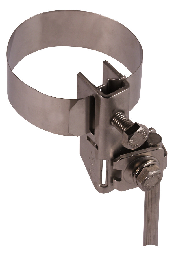 1St. Dehn 540103 Antennen-Bandrohrschelle D 16-89mm NIRO m. Anschluss f. Rd 6-8/10 od. 4-50mm² BRS 16.89 AK1X10 2X6.8 V2