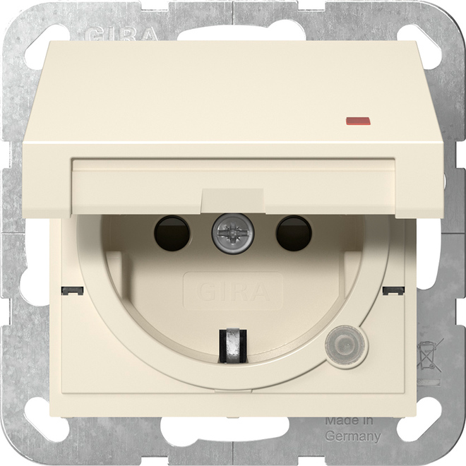 1St. Gira 455201 Steckdose 16A 250V mit Klappdeckel, Kontrolllicht und Shutter, Cremeweiß glänzend