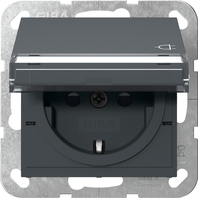 1St. Gira 455728  Steckdose 16A 250V mit Klappdeckel, Beschriftungsfeld und Shutter, Anthrazit...