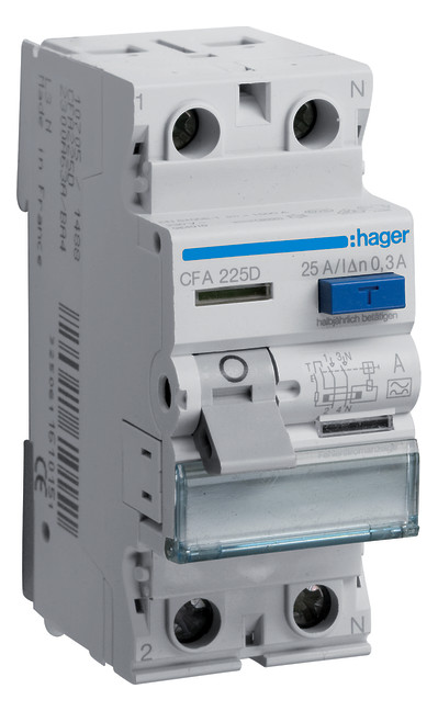 Hager CFA225D Fehlerstromschutzschalter 2 polig 6kA 25A 300mA Typ A