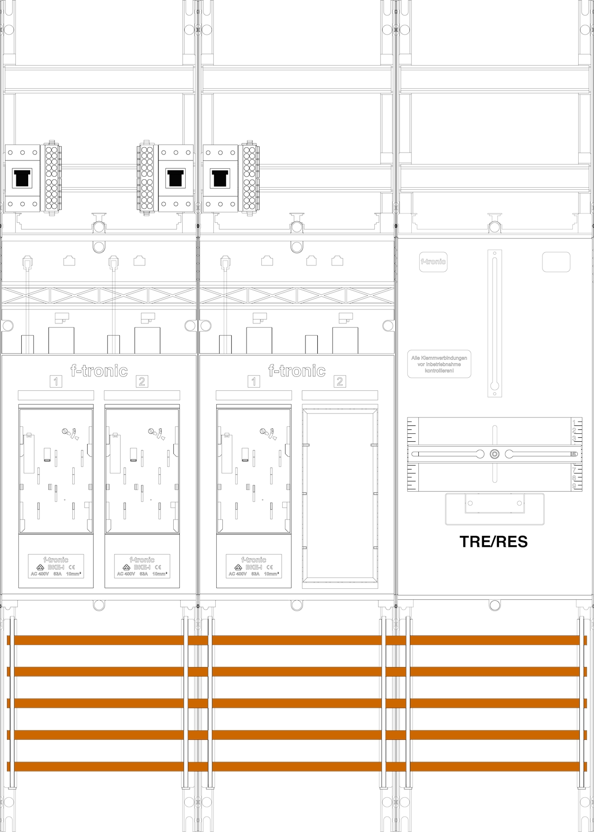 1St. F-Tronic E16ER6DSR1B-HSP Zählerfeld E16ER6DSR1B-HSP, 3-feldrig, H=1050mm, 3-eHZ mit, DS, 3 HSP, 1 Res.,1 TRE 7141225
