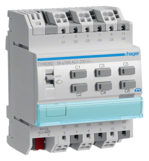 1St. Hager TYA606D, Schalt-/Jalousieausg 6-fach 16A 1St. Hager TYA606D, Schalt-/Jalousieausg 6-fach 16A