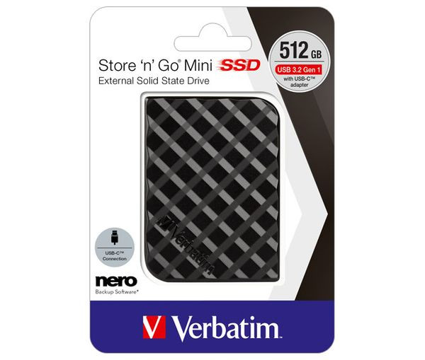 1St. VERBATIM SSD 512GB, USB 3.2, Festplatte SSD 512GB USB 3.2 Typ A-C Min