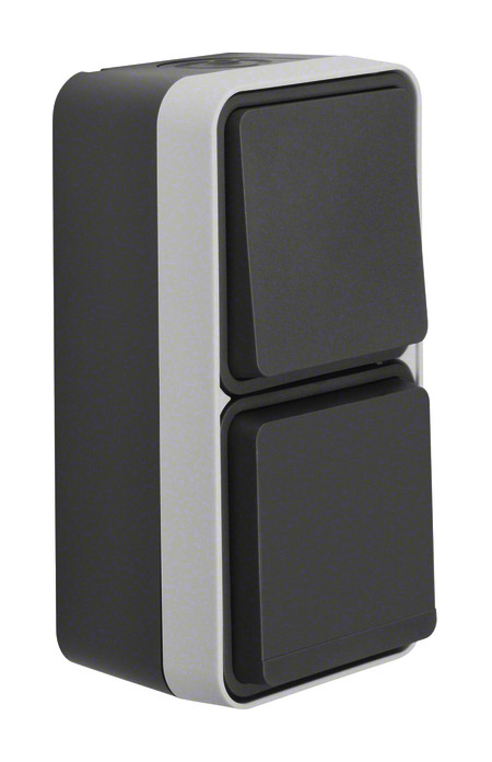 1St. Berker 47803515 Kombination Wechselschalter/Steckdose mit Klappdeckel AP W.1 grau...