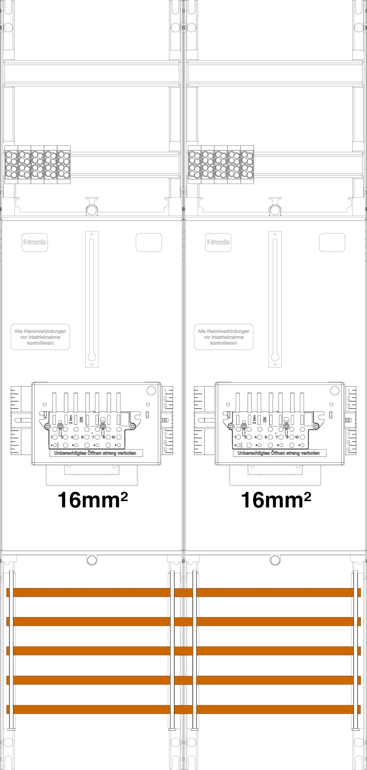 1St. F-Tronic Z21B-16-ZSK Zählerfeld Z21B-16-ZSK, 2-feldrig, H=1050mm, 2-3.HZ, 16mm², 2 ZSK-Set 7141459