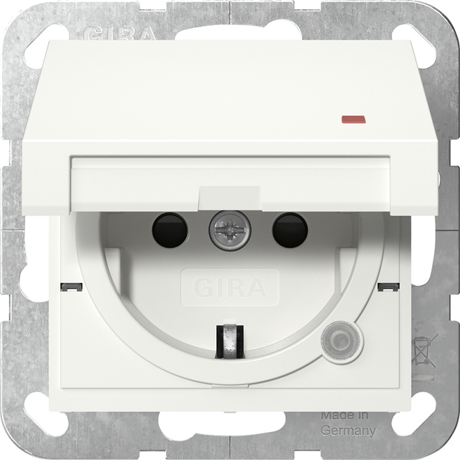 1St. Gira 455203 SCHUKO-Steckdose 16A 250V mit Klappdeckel, Kontrolllicht und Shutter, Reinweiß glänzend 1St. Gira 455227  Steckdose 16A 250V mit Klappdeckel, Kontrolllicht und Shutter, Reinweiß seidenmatt