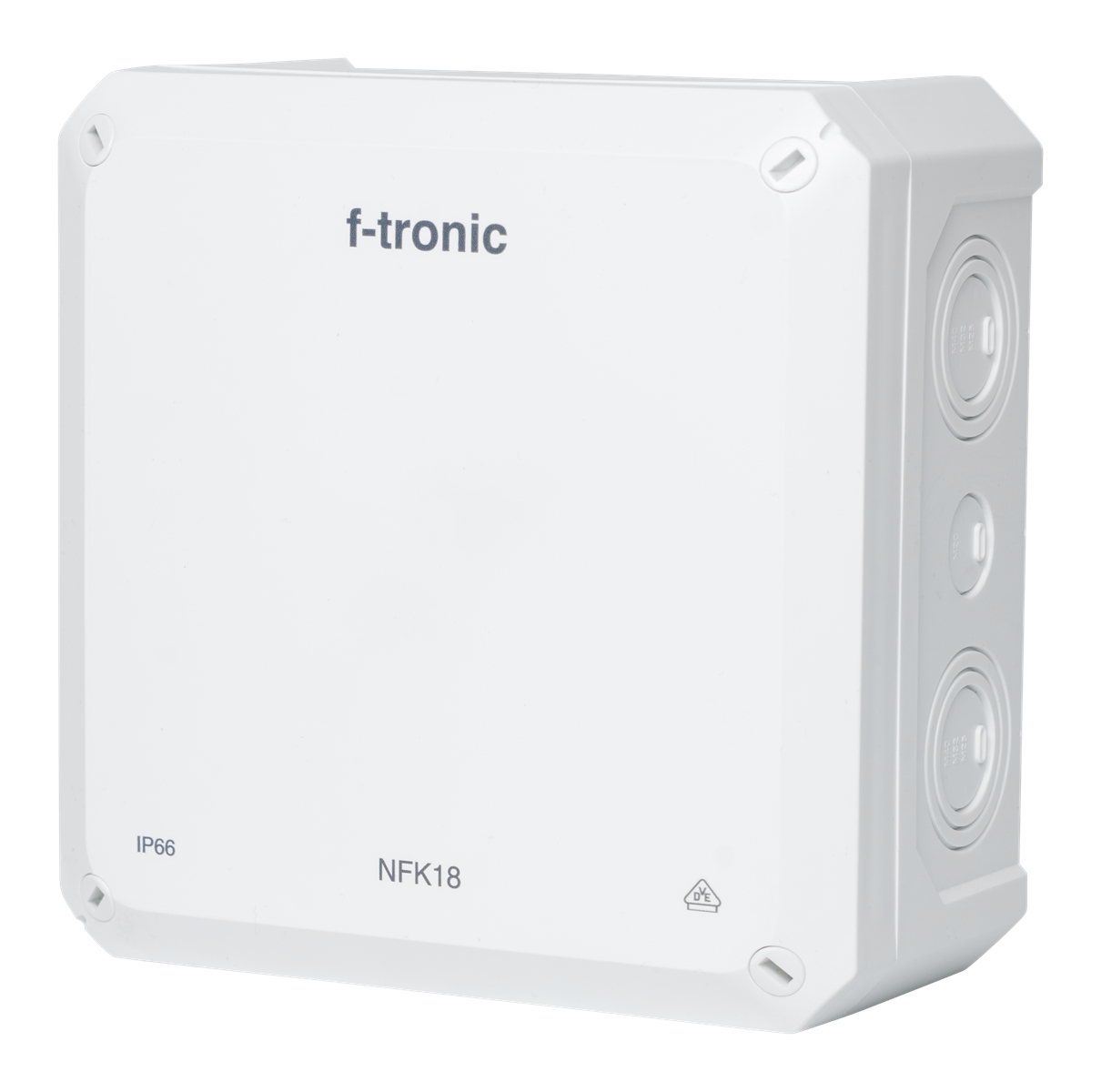 1St. F-Tronic NFK18ws FR-Abzweigkasten 180x180x93mm, Ausbrechöffnungen IP66, PS, weiß, NFK18ws 7340201