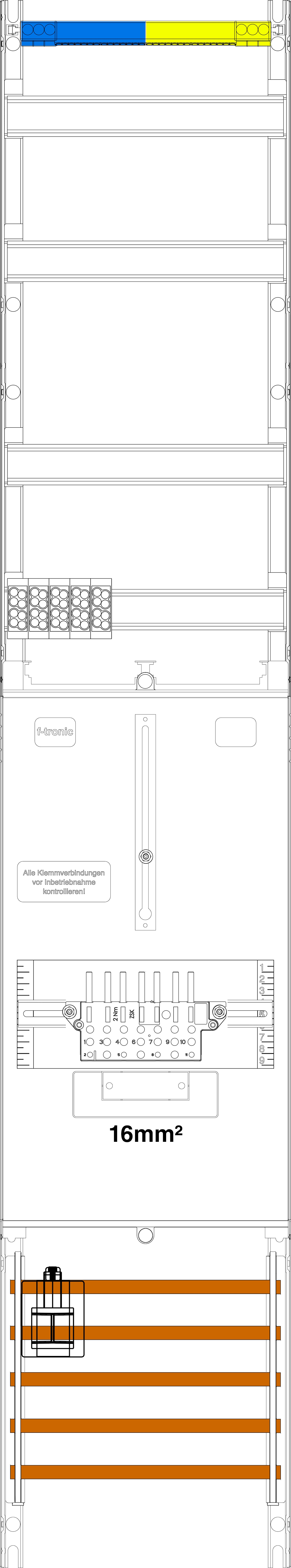 1St. F-Tronic VZ6LUX-16 Zählerfeld VZ6LUX-16,1-feldrig, H=1350mm,1-3.HZ 16mm²,Vert. 2r, inkl. Verdrahtungspaket 7145105