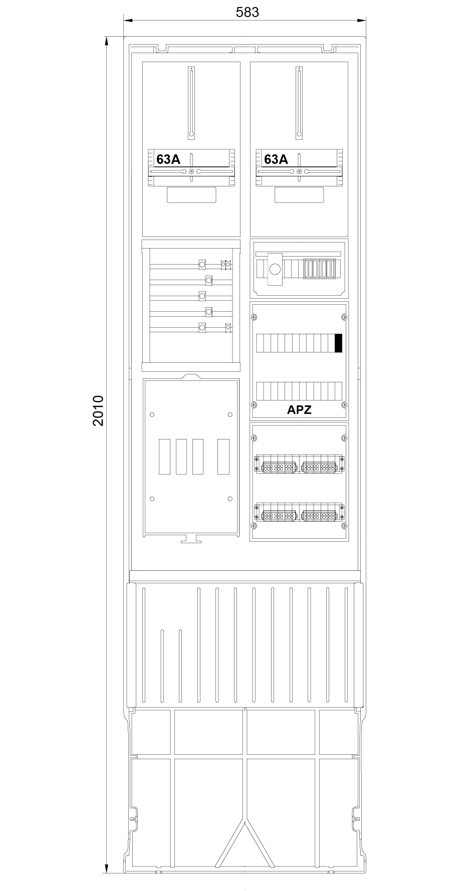 1St. F-Tronic ZSA202-2-2ZK-APZ-TSG Zähleranschlusssäule 2-feldrig, H=2010mm, 2-3.HZ, ohne Haube, ZSA202-2-2ZK-APZ-TSG-HAK-HO 7160144
