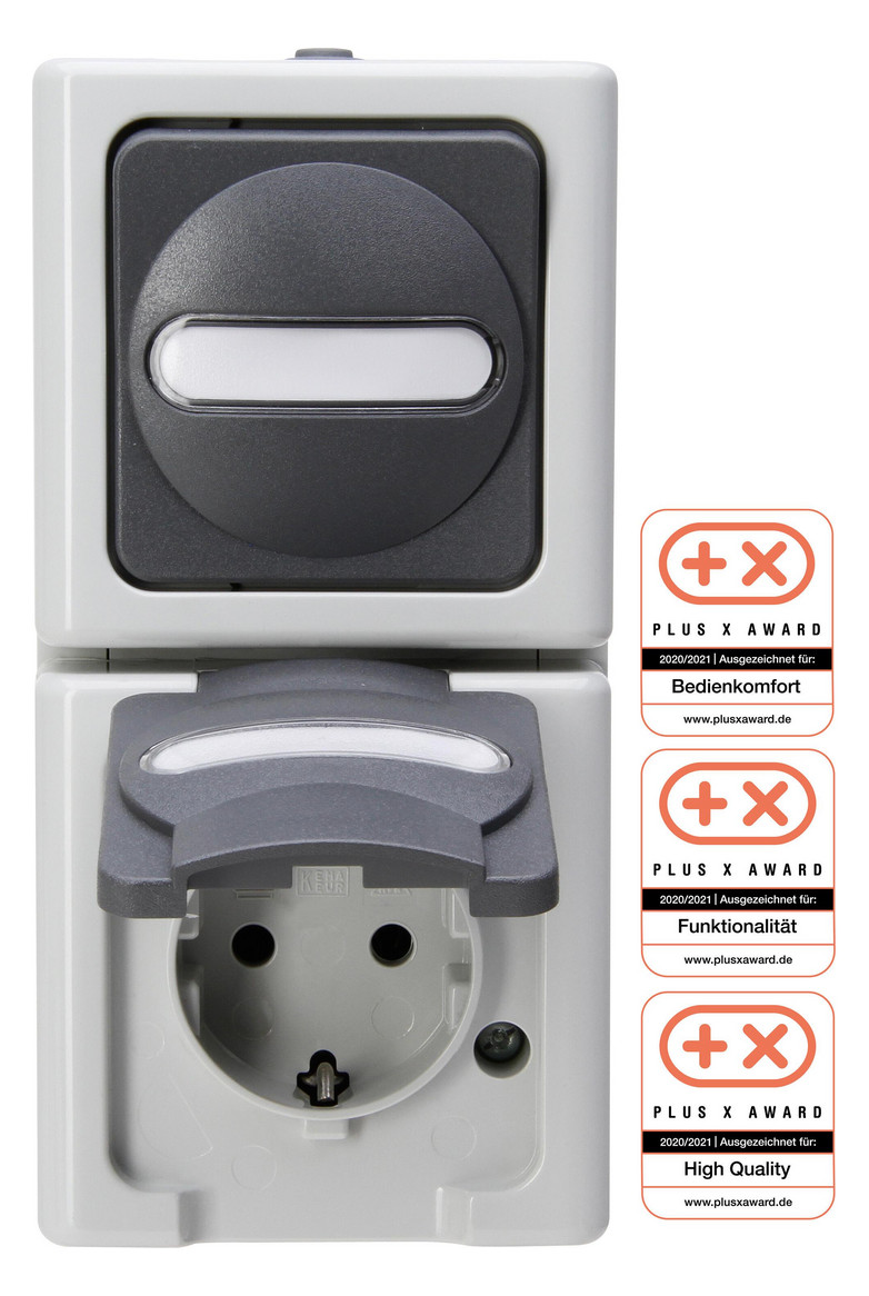 1St. KOPP APWG Blue Electric 1308.5600.9 Kombination Schuko & Wechsel grau senkr.