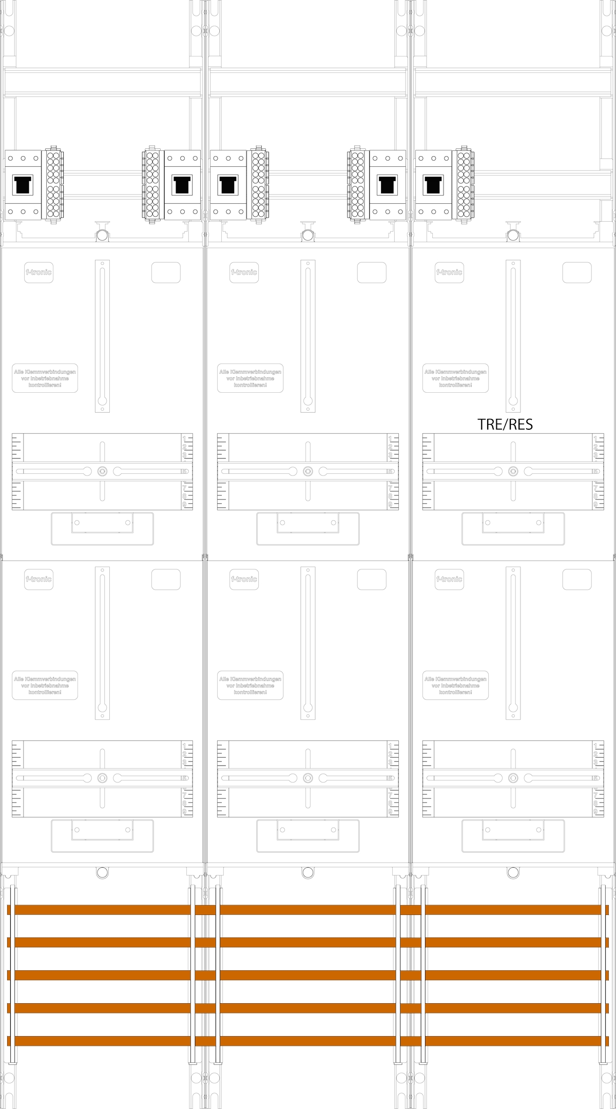1St. F-Tronic Z216ZR6-HSP Zählerfeld Z216ZR6-HSP, 3-feldrig, H=1350mm, 5-3.HZ, 5 HSP, 1 TRE 7143361