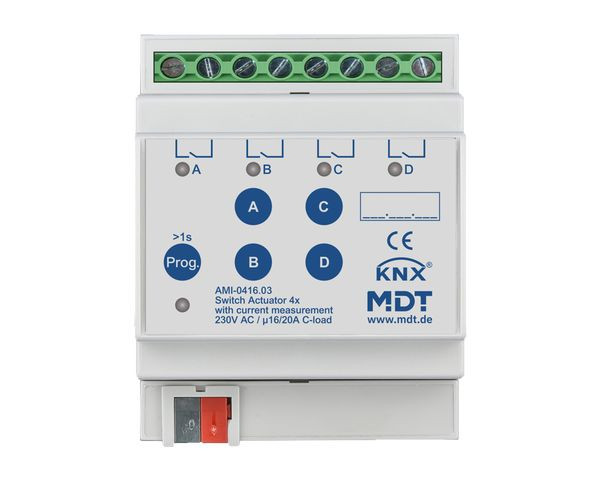 1St. MDT AMI-0416.03 Schaltaktor 4-f 4TE REG 16/20A 230V AC C-Last m.Strommess.200mF