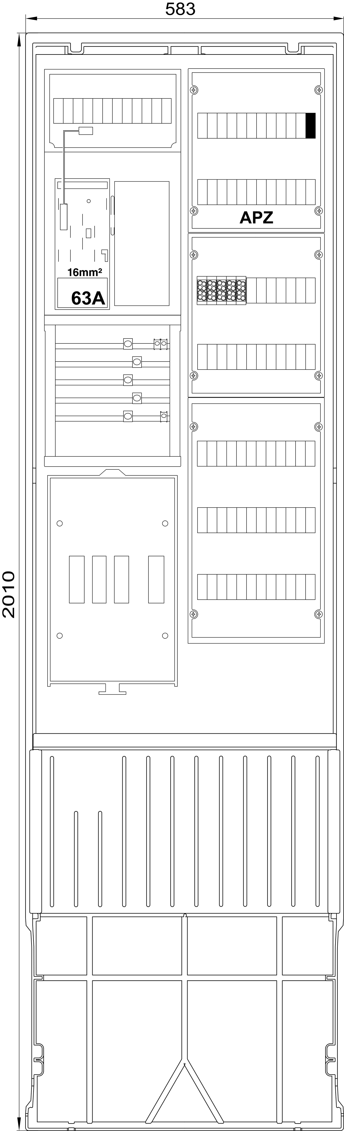 1St. F-Tronic ZSA202-2eHZ16VAPZHAK Zähleranschlusssäule 2-feldrig, H=2010mm,eHZ 16mm²,ohne Haube, ZSA202-2-eHZ16-V-APZ-HAK-HO 7160182