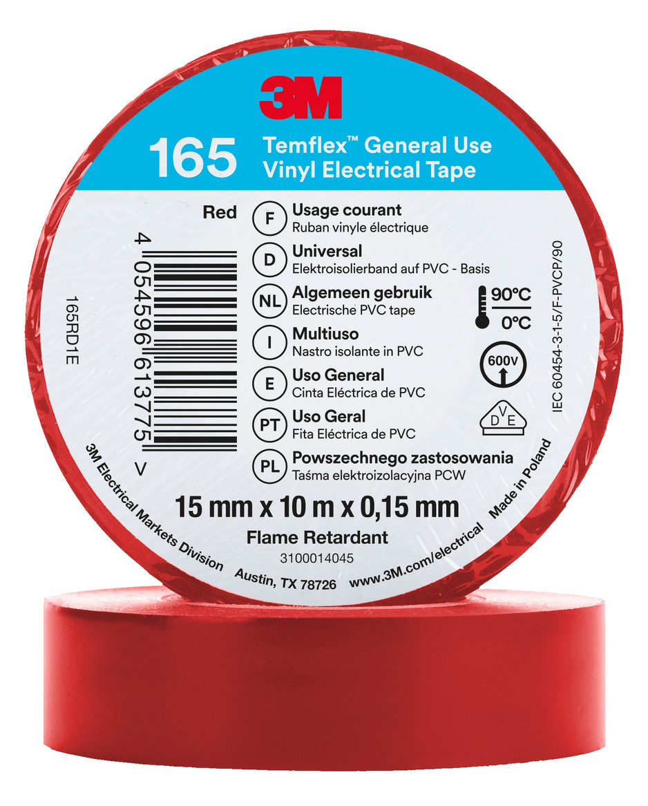 10St. 3M 165RD1E Isolierband Rot 15mmx10m