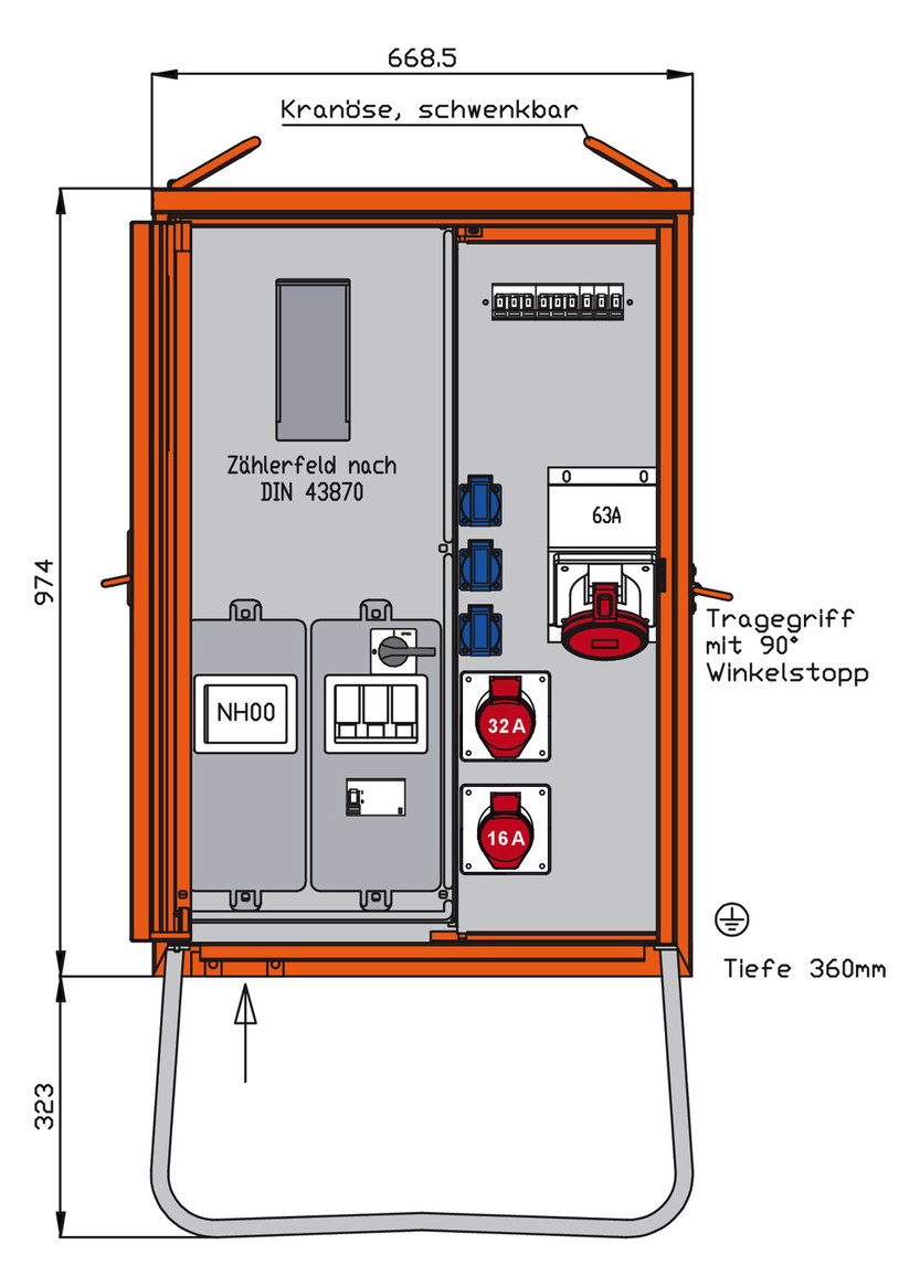 1St. Walther WAV0160R1 Anschlussverteilerschrank 44kVA