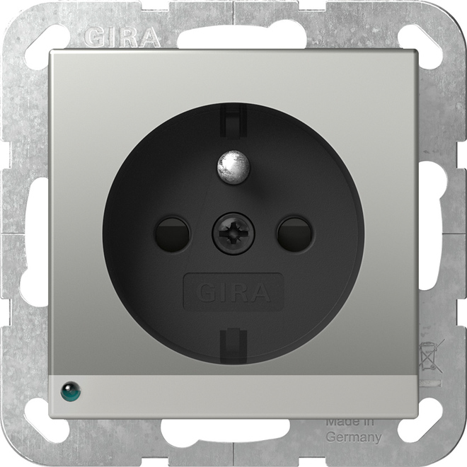 1St. Gira 4489600 Steckdose mit Erdungsstift 16A 250V LED-Orientierungsleuchte und Shutter, Edelstahl (lackiert)