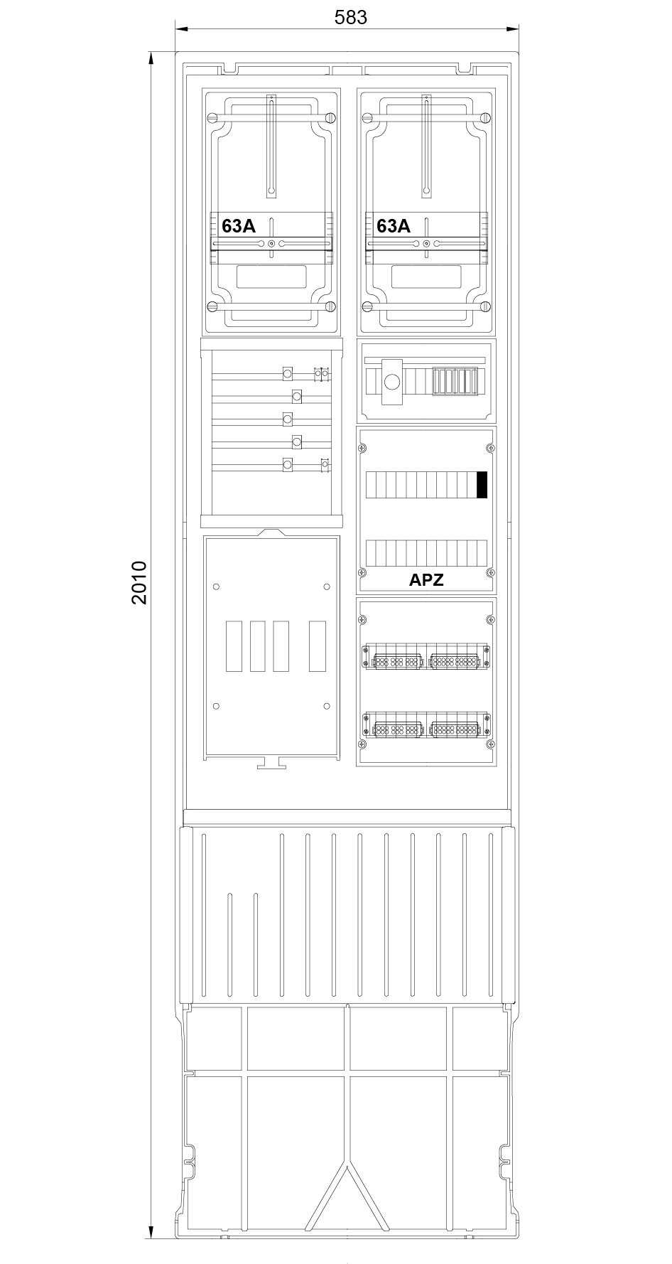 1St. F-Tronic ZSA202-2-2ZK-APZ-TSG Zähleranschlusssäule 2-feldrig, H=2010mm, 2-3.HZ, Haube geschl, ZSA202-2-2ZK-APZ-TSG-HAK-HG 7160151