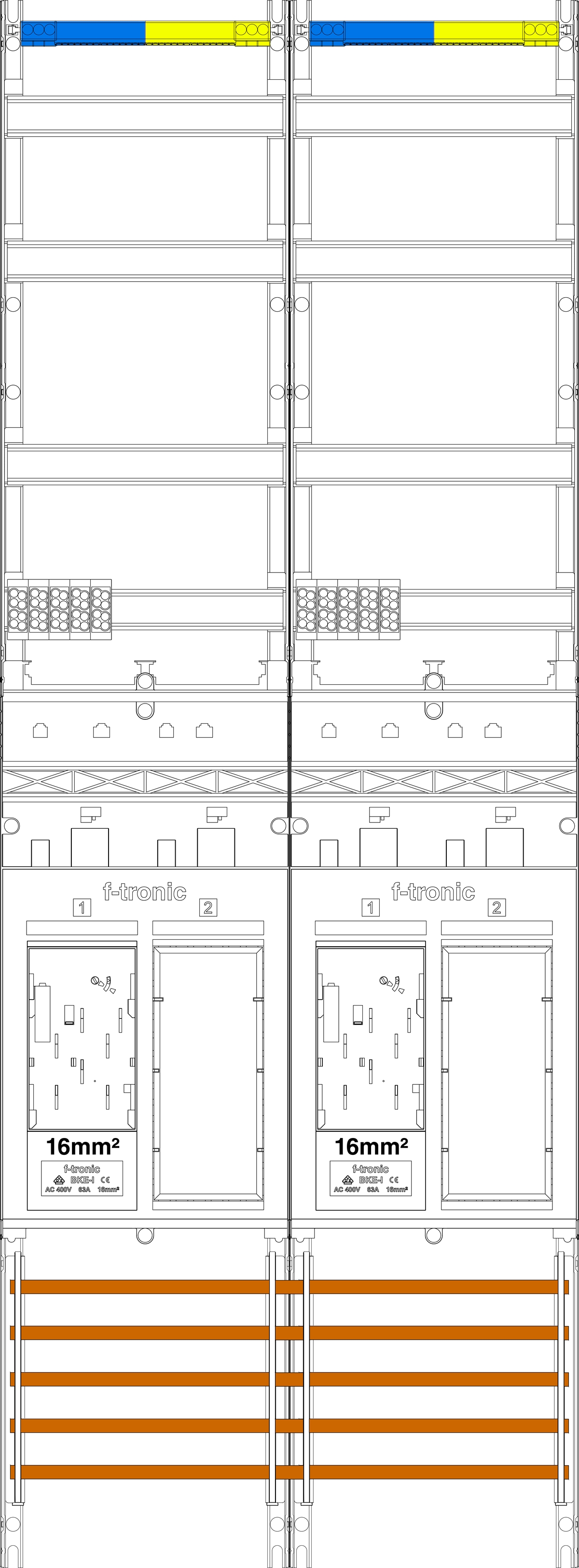 1St. F-Tronic ER29-16 Zählerfeld ER29-16, 2-feldrig, H=1350mm, 2-eHZ 16mm², 2 Res. 7143006
