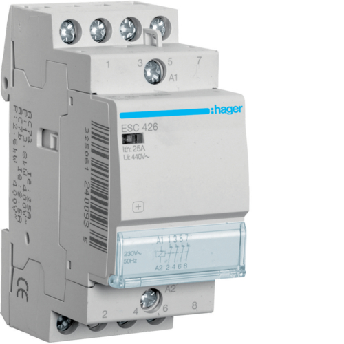 1St. Hager ESC426 Installationsschütz 25A 4 Öffner 230V 1St. Hager ESC426 Installationsschütz 25A 4 Öffner 230V