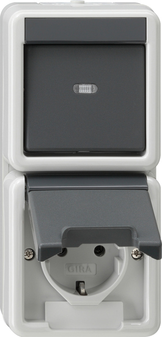 1St. Gira 417630 Kombi Wippschalter/ Steckdose 16A 250V senkrecht mit Klappdeckel ohne Befestigungskrallen
