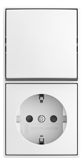 1St. Busch-Jaeger 2601/6/20 EAPBJ-524 Kombination Wippschalter Aus- und Wechselschaltung/ SCHUKO® Steckdose Safety+ alpinweiß 2TKA00005536
