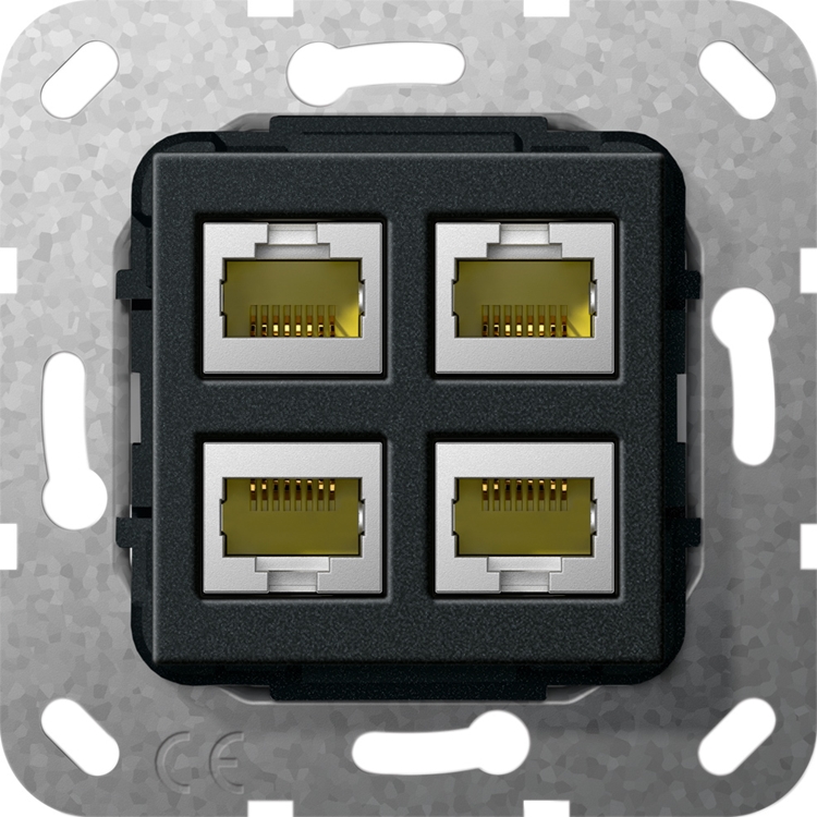 1St. Gira 569910 MJ RJ45 Cat.6A 10 Gbit 4fach Einsatz Schwarz m