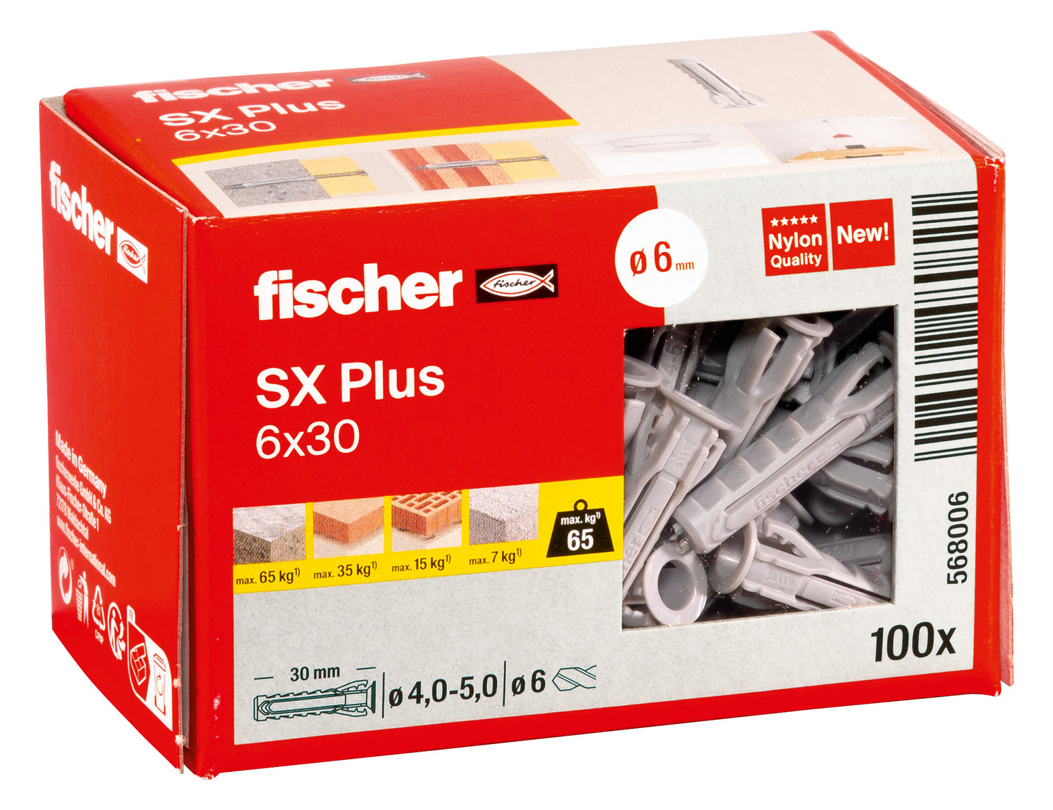 100St. Fischer Dübel SX Plus 6x30 568006 Nachfolger von SX6 100St. Fischer Dübel SX Plus 6x30 568006 Nachfolger von SX6...