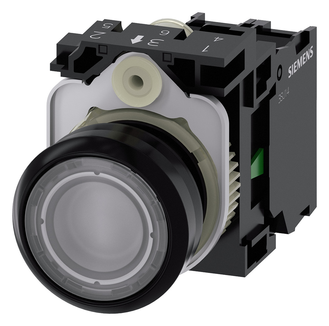 1St. Siemens 3SU1102-0AB70-1BA0 Drucktaster, beleuchtet, 22mm, rund, Kunststoff, klar