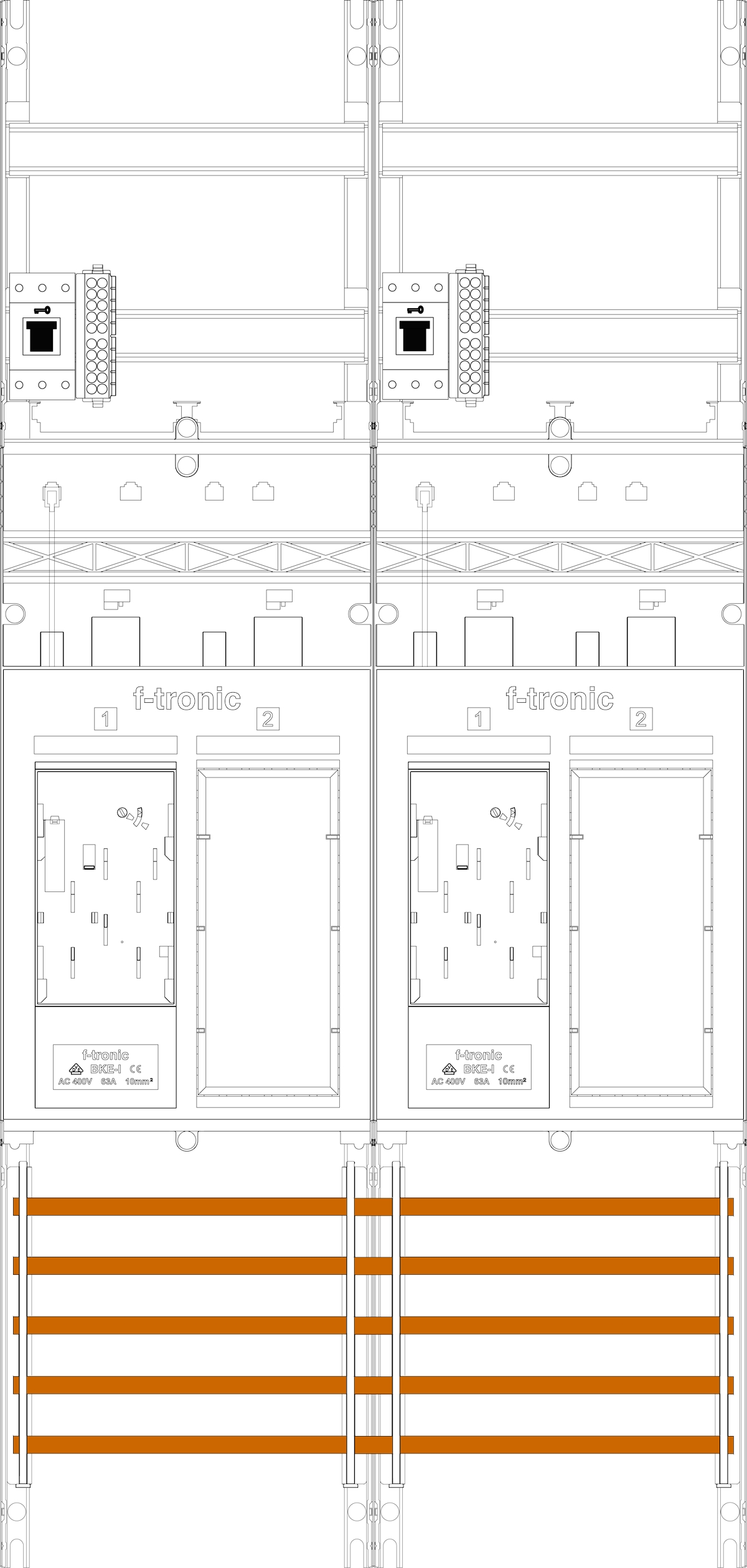 1St. F-Tronic ER26DS-HSS Zählerfeld ER26DS-HSS,H=1050mm, 2-feldrig, 2-eHZ mit DS, 2 HSS, 2 Res. 7141252