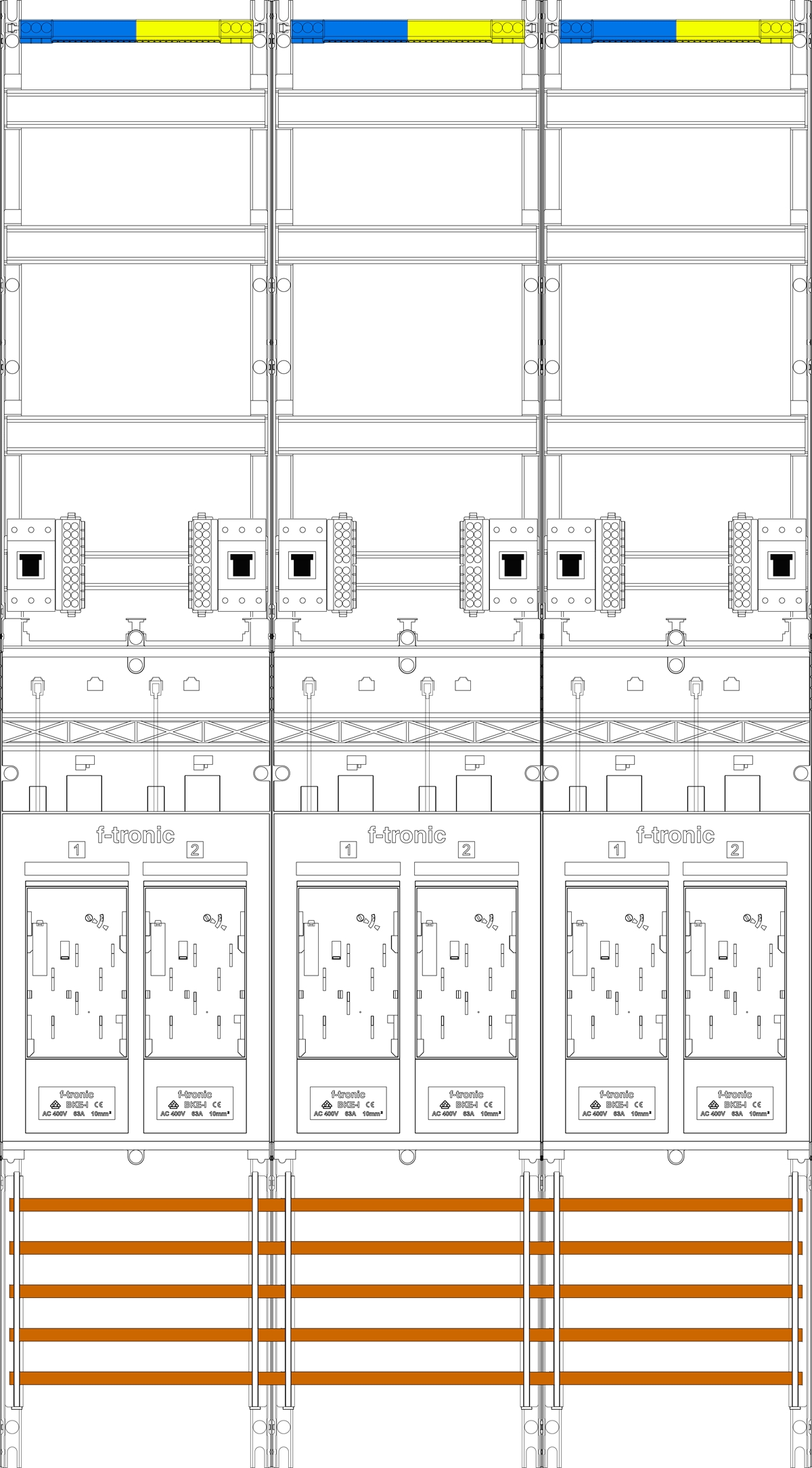 1St. F-Tronic E319DS-HSP Zählerfeld E319DS-HSP,H=1350mm, 3-feldrig, 6-eHZ mit DS, 6 HSP 7143218